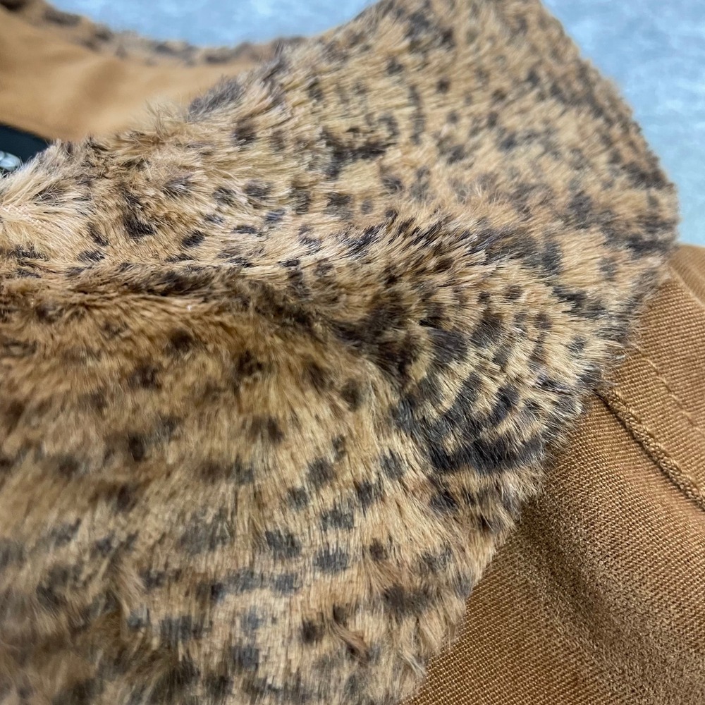 VTG Liz Claiborne Faux Suede Maxi Dress 10 Tan Brown Leopard Faux Fur Collar - Picture 7 of 16
